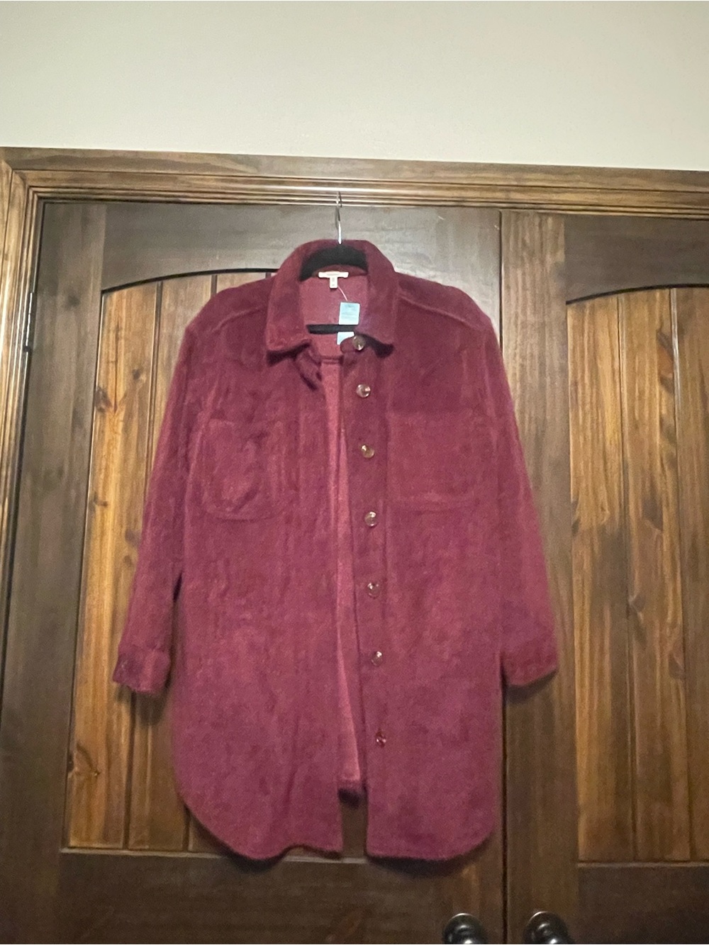 Maurices Wine Plush Button-Up Teddy Jacket